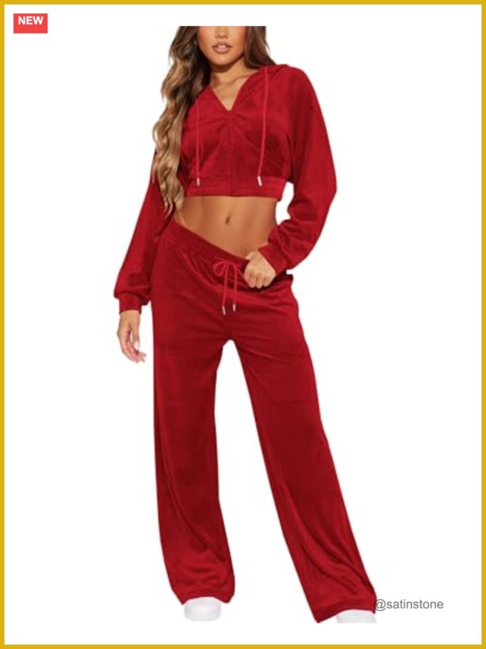 SMSN Velvet 2 Piece Sweatsuit Cropped Hoodie and Sweatpants Set